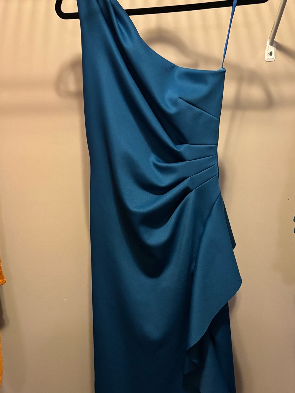 Xscape One-Shoulder Teal Evening Gown